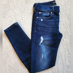 Express dark wash jeans in mid rise legging distressed